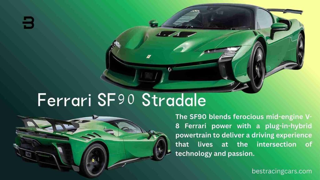 Red Ferrari SF90 Stradale, a plug-in hybrid supercar, featured among the best racing cars in Arizona for 2025.