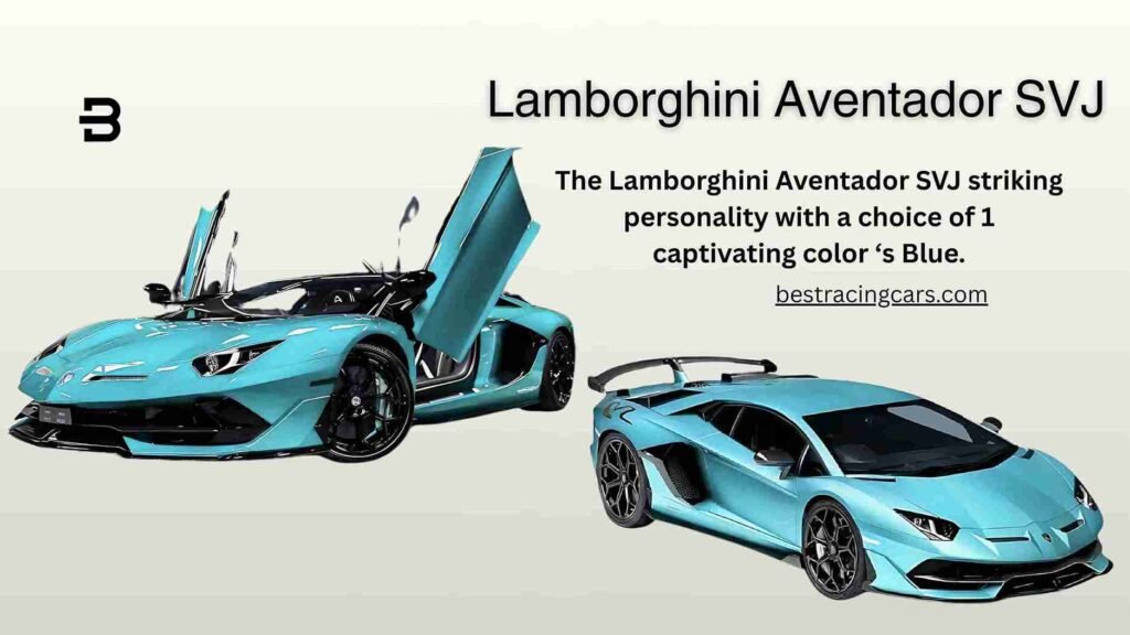 A blue Lamborghini Aventador SVJ, a top racing car, on a track in Alaska.
