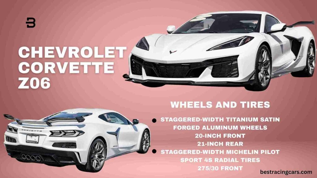 Chevrolet Corvette Z06, a sleek yellow sports car, showcasing its staggered-width titanium satin forged aluminum wheels.