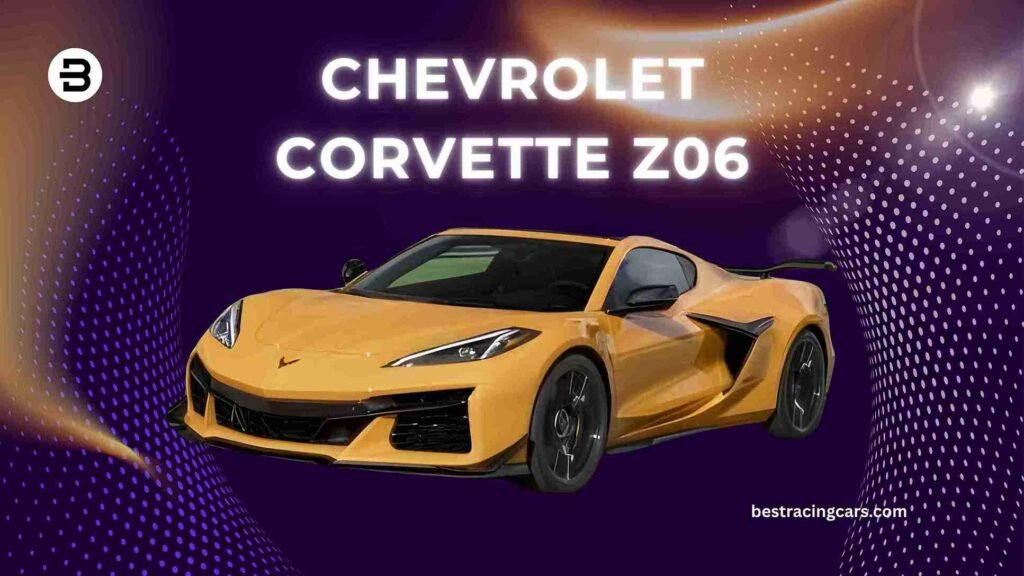 Front 3/4 view of a yellow Chevrolet Corvette Z06 supercar with the hood open.
