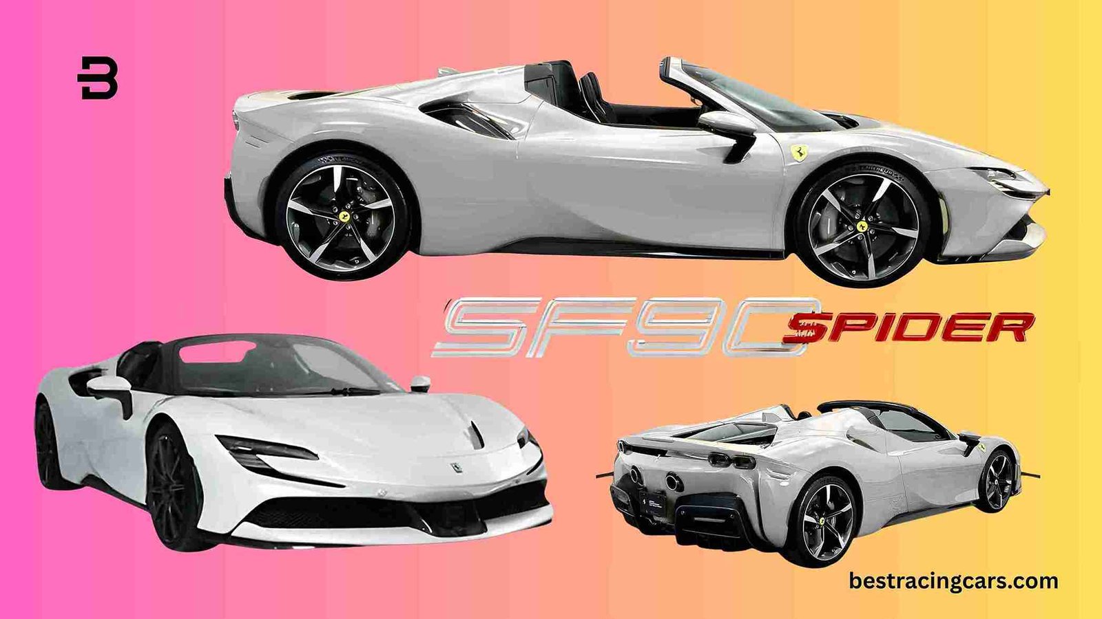 Ferrari SF90 Spider, a hybrid supercar convertible, on a scenic coastal road in California.
