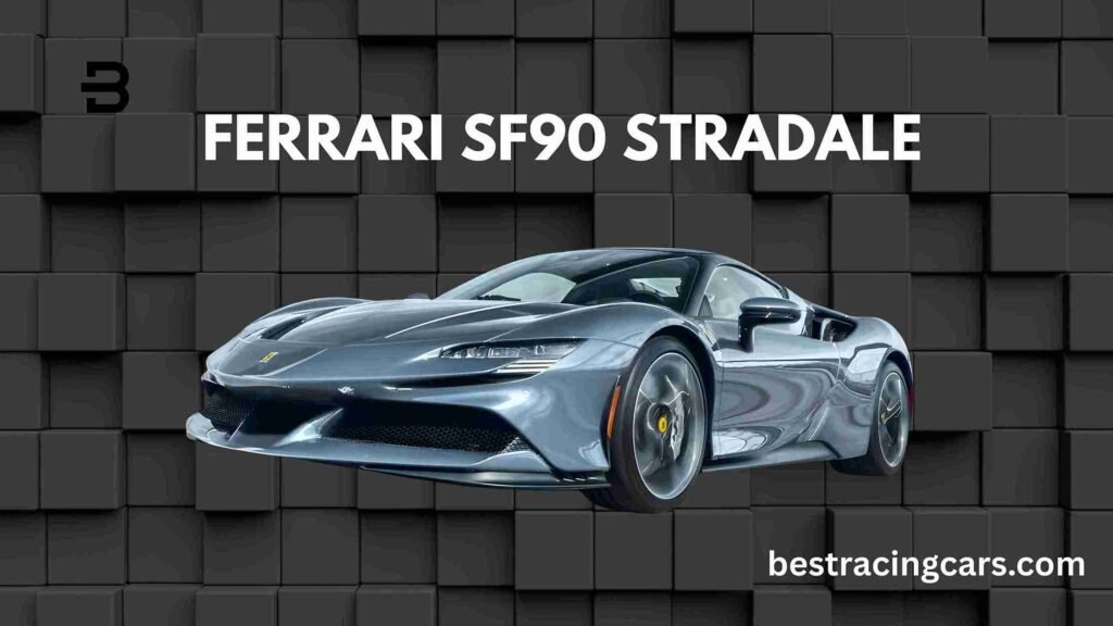 Ferrari SF90 Stradale, a red hybrid supercar, on a racing track.