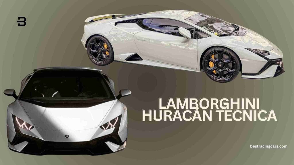 Lamborghini Huracán Tecnica, a sharp and angular orange supercar, shown in a dynamic side profile.