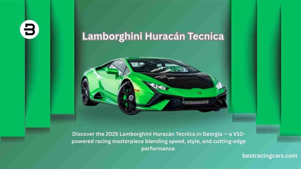 2025 Lamborghini Huracán Tecnica in a dynamic pose, showcasing its aggressive design, a top racing car in Georgia, USA.