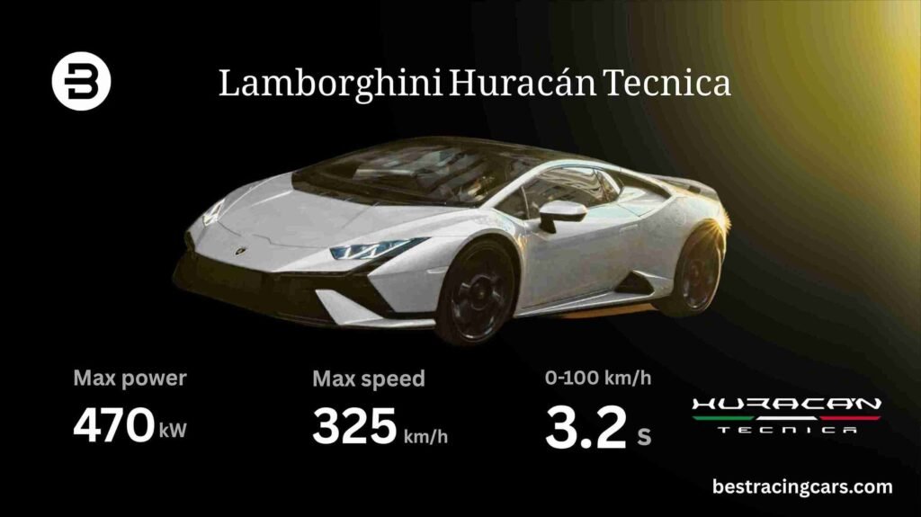 Yellow Lamborghini Huracán Tecnica sports car, a top-performing racing car on Idaho roads.