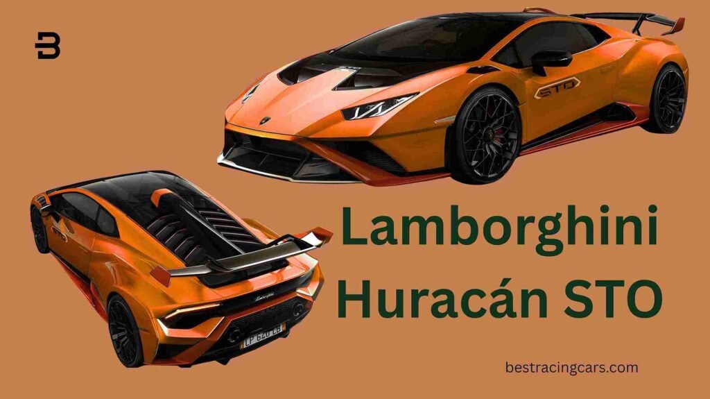 Lamborghini Huracán STO in a dynamic pose, showcasing its race-inspired aerodynamic design.