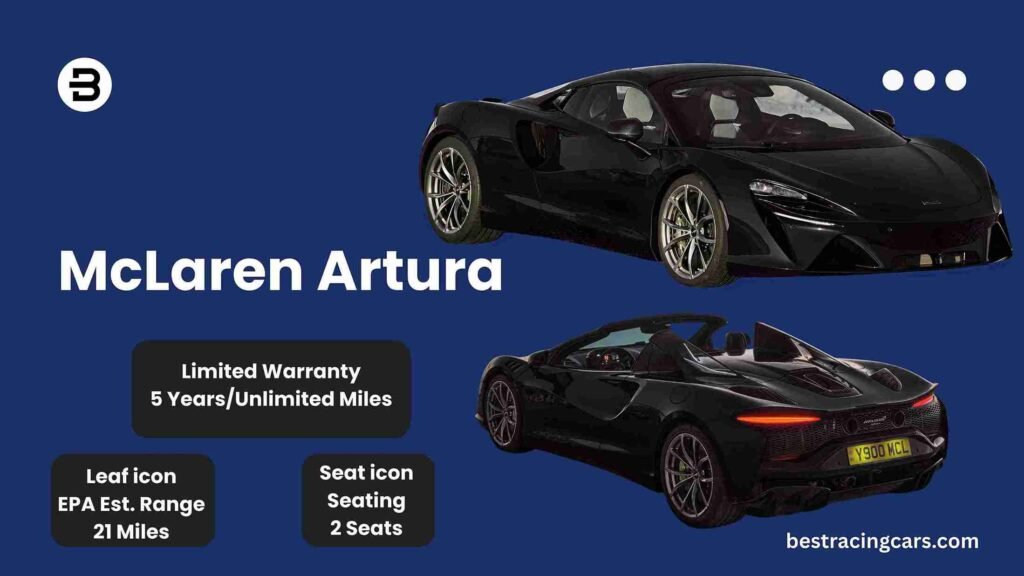 2025 McLaren Artura hybrid supercar in a sleek, modern design showcasing its low profile and aerodynamic lines.