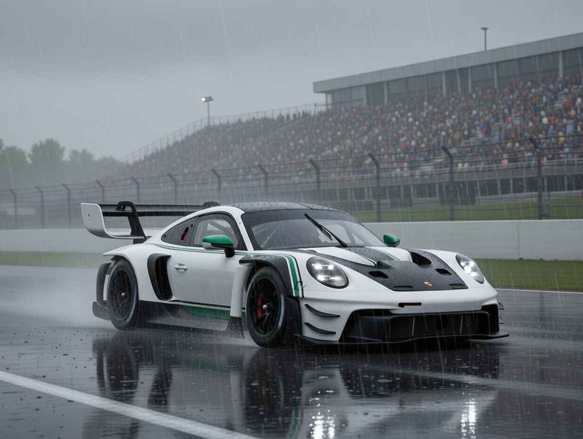 Porsche 911 GT3 one of top 5 best racing cars in New Hampshire United States 2025 on rainy track
