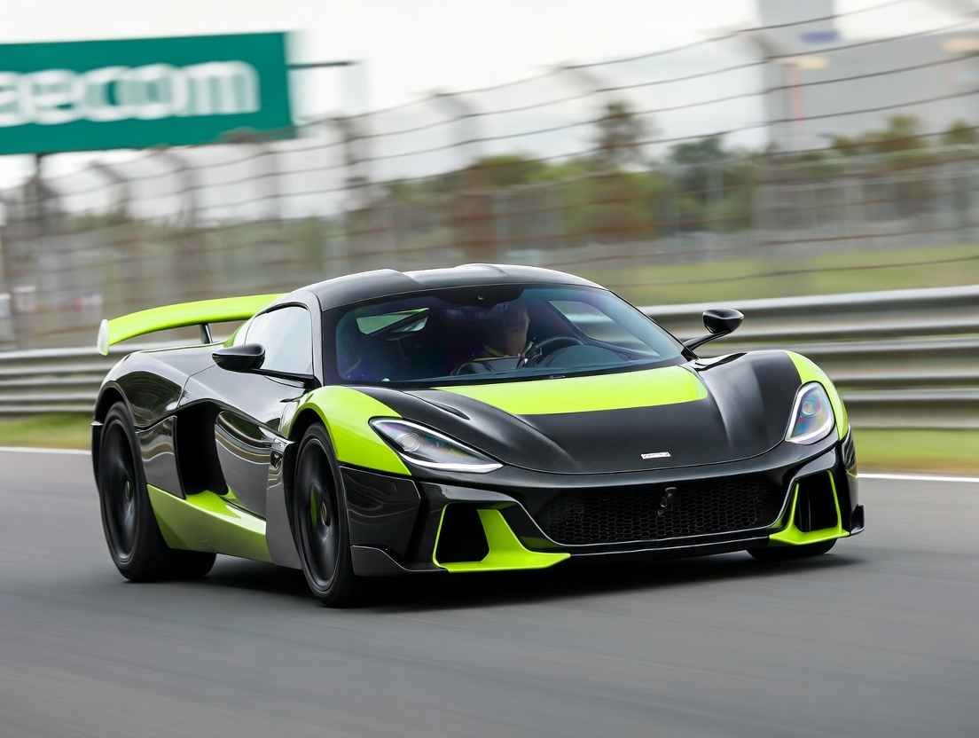 Rimac Nevera R hypercar at 268 mph (431 km/h) – fastest EV acceleration king in action on racetrack, top production cars 2026"