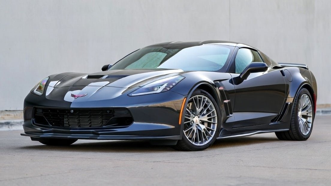 Close-up shot of the front grille and headlights of a Chevrolet Corvette Z06."