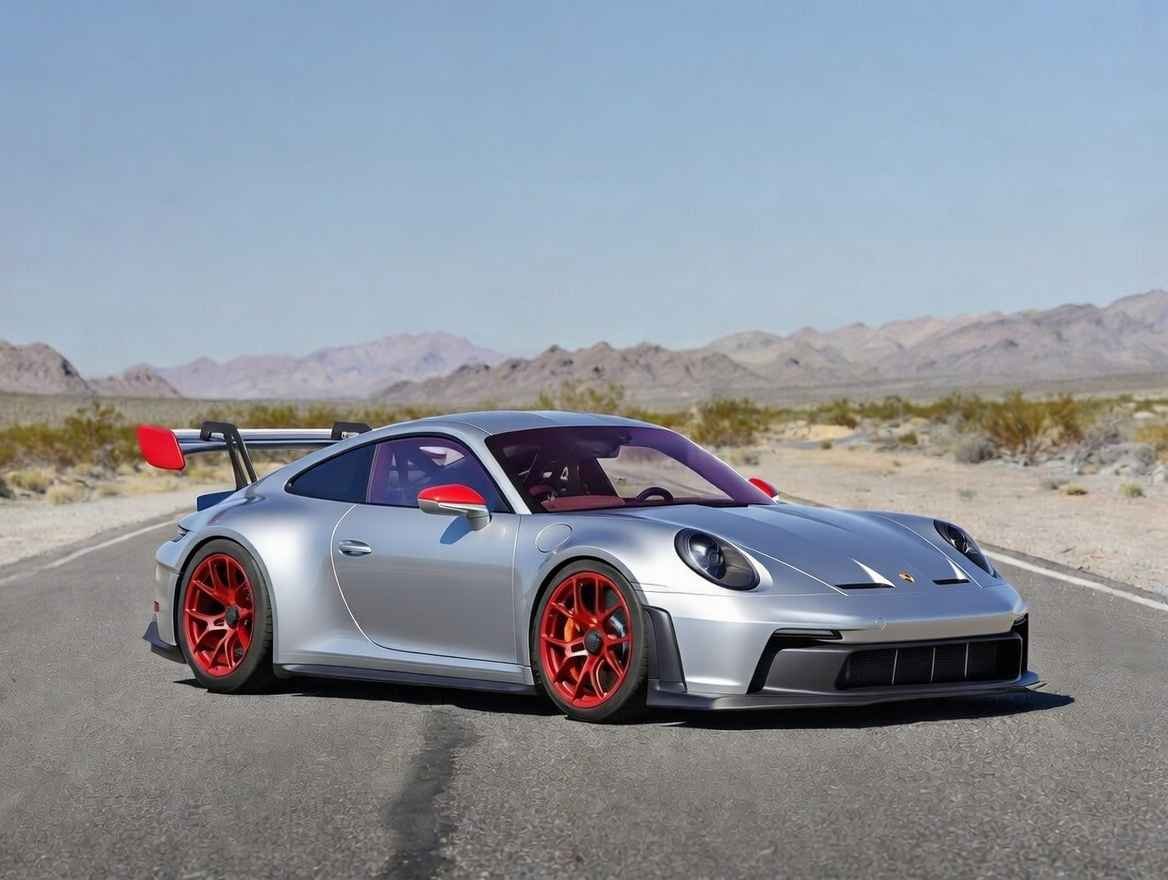 Silver Porsche 911 GT3 precise handling one of top 5 best racing cars in Nevada United States 2025 desert track