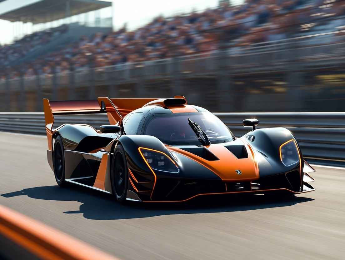 "Czinger 21C V Max hypercar at approximately 281 mph (452 km/h) – 3D-printed track monster in motion on racetrack, fastest production cars 2026"