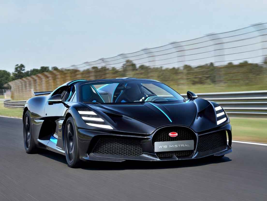 "Bugatti W16 Mistral Roadster at 282 mph (454 km/h) – open-top hypercar top speed record on racetrack, fastest production roadster 2026"