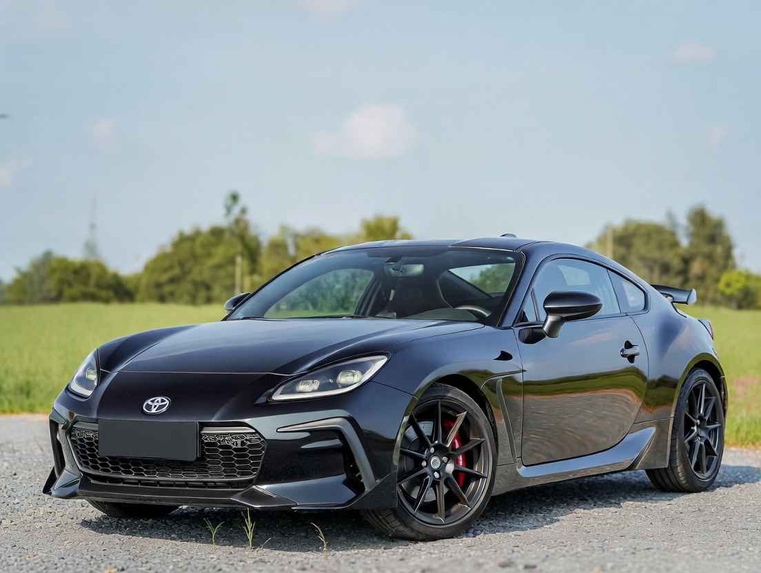 Black Toyota GR86 2026 – the best car for balanced handling in the USA, parked on a green field under blue sky