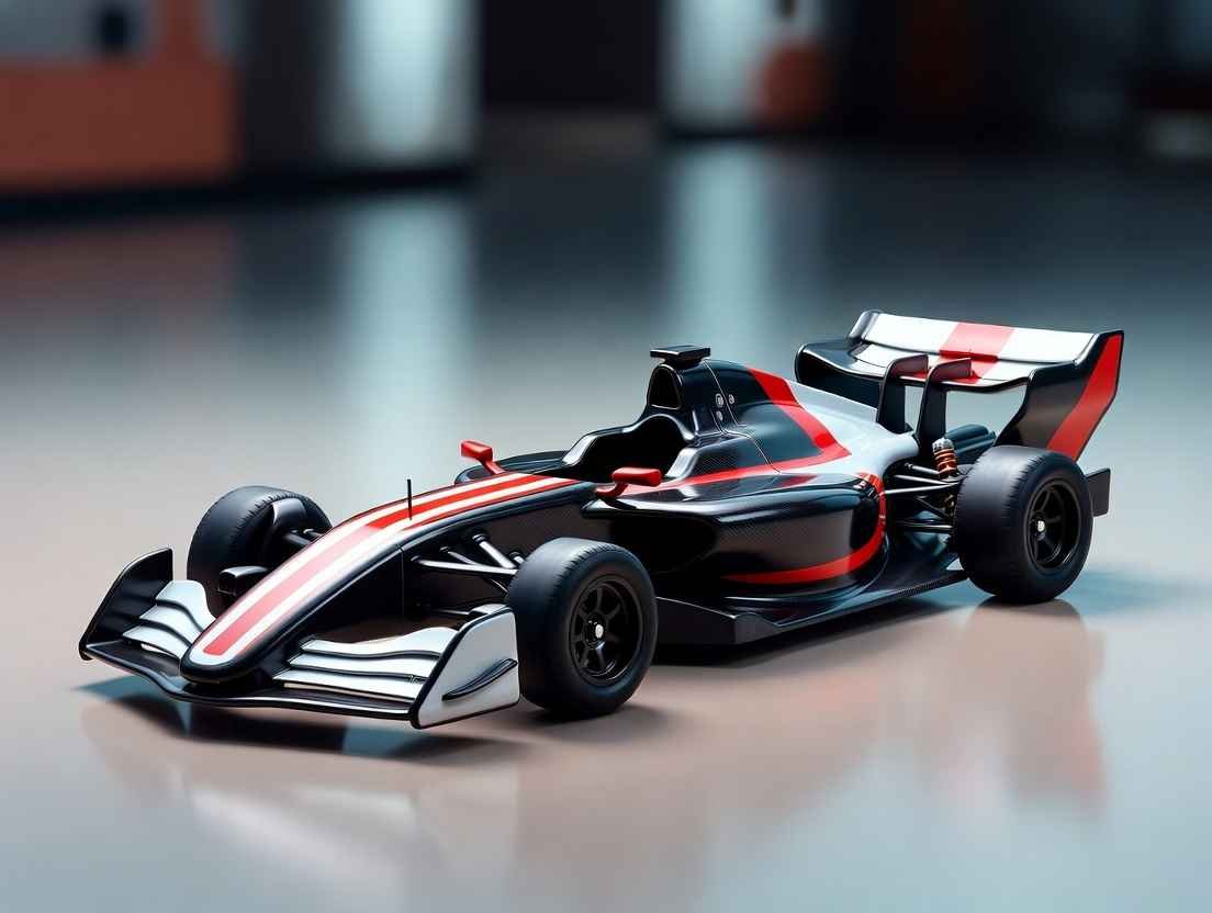 RC F1 Racing Cars advanced black red white model showcasing future trends like carbon fiber chassis and improved wings for 2026 era