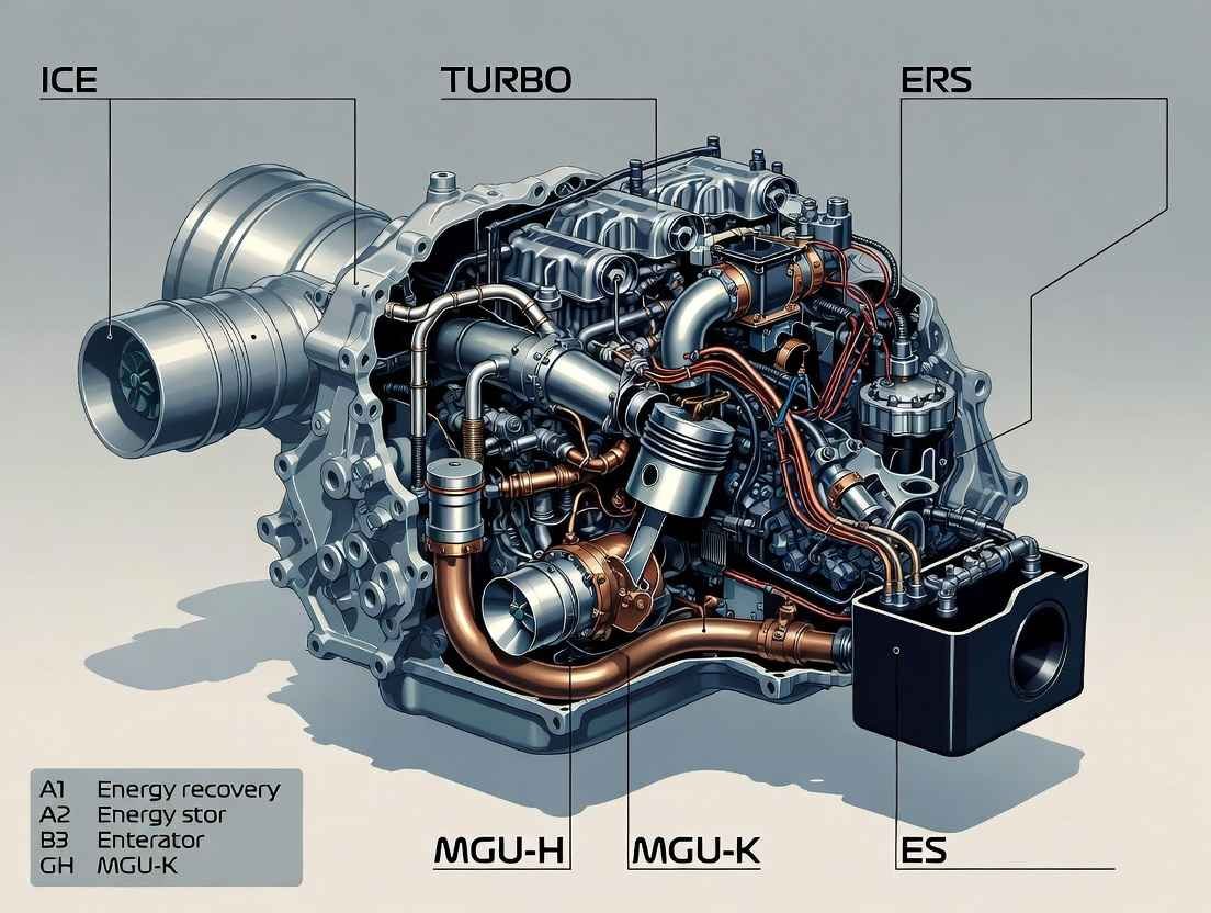 2026 F1 power unit cutaway – 50/50 hybrid revolution with MGU-K boost & no MGU-H