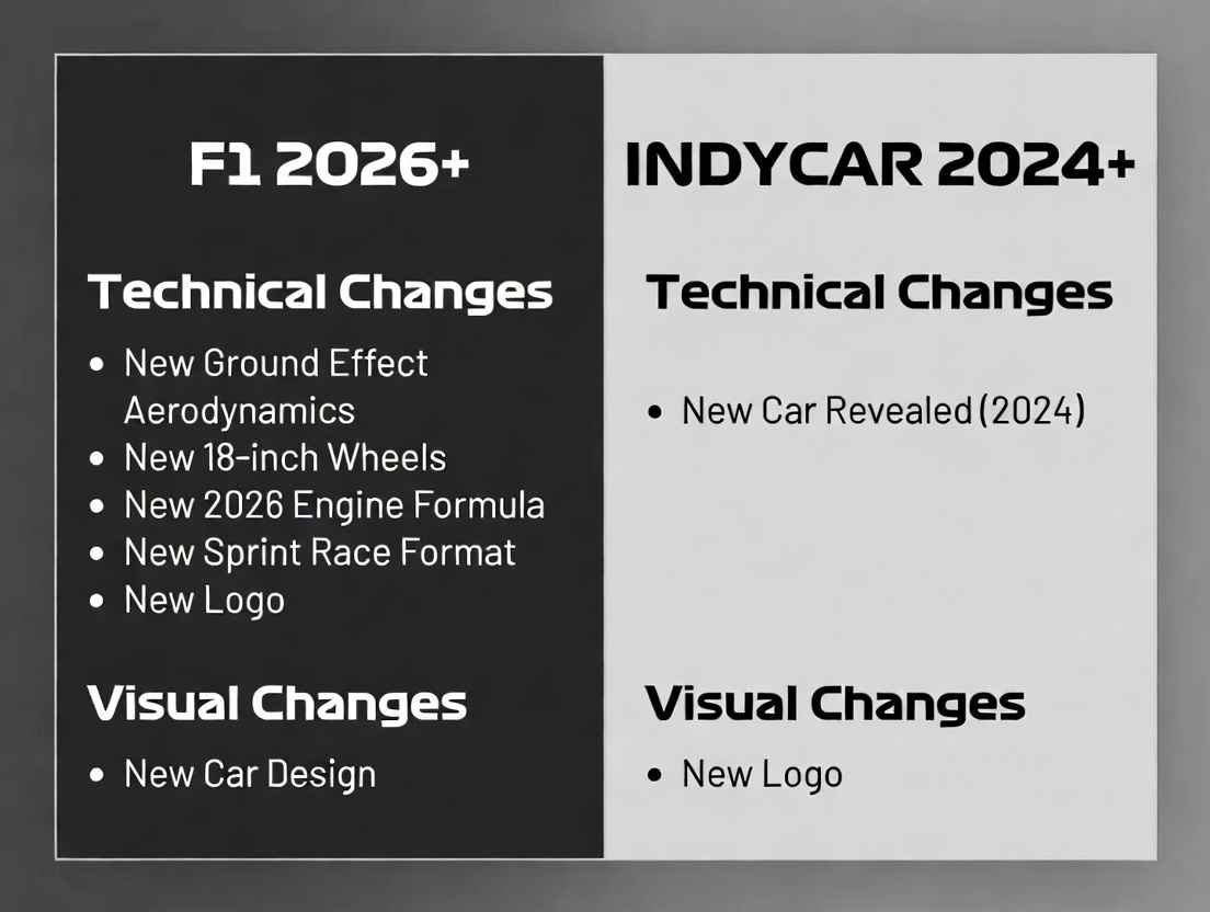 Formula 1 vs IndyCar 2026 – changes and future comparison, F1 new regs vs IndyCar hybrid updates side-by-side cars