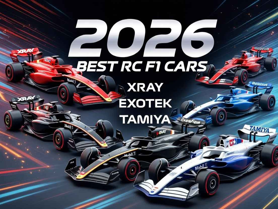 High-speed RC F1 racing car action 2026: Best remote control Formula 1 models from XRAY, Exotek, Tamiya racing at top speeds with 2026 features.