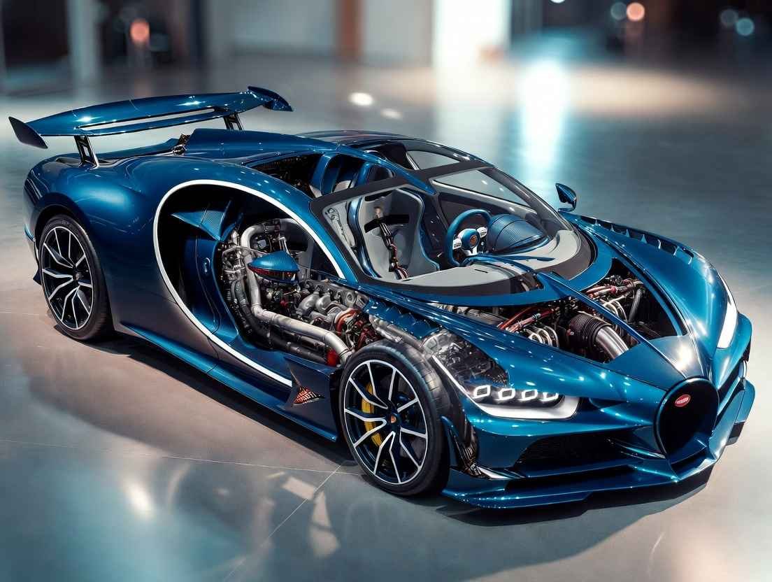 Bugatti Tourbillon hybrid V16 masterpiece 2026 – cutaway view with engine and performance details