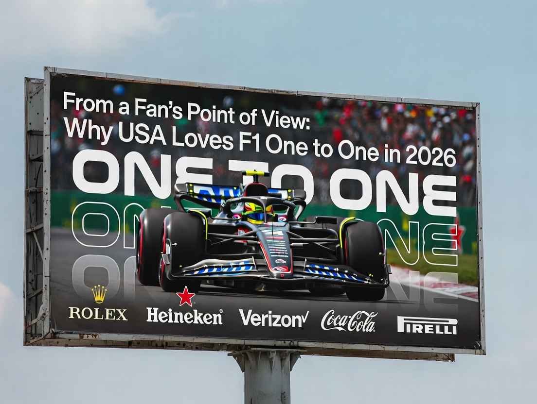 F1 one to one 2026 – USA fans' point of view why they love Formula 1, crowd and car action billboard