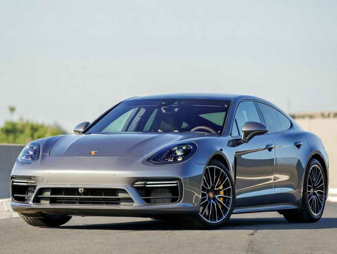 Porsche Panamera Turbo gray 4 door sports car front view, one of the best 4 door sports cars with ultra-luxury performance and Porsche handling