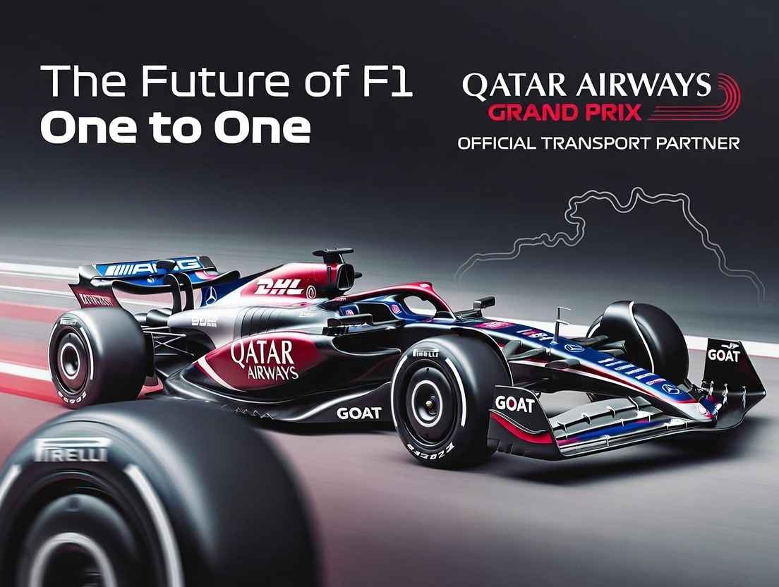 F1 one to one 2026 – the future of Formula 1 one to one, futuristic F1 car with bold future text and dramatic lighting